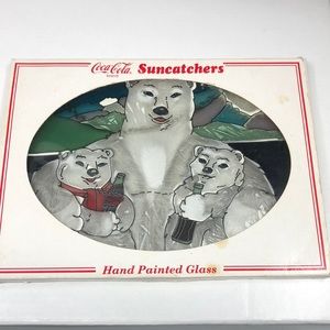 Vintage Coca-Cola Hand Painted Glass Polar Bears Suncatcher